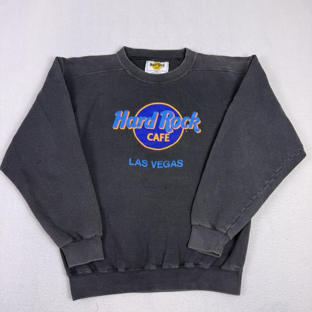 Vintage‎ Hard Rock Cafe Las Vegas Sweatshirt Faded Black Made in USA 90s Medium